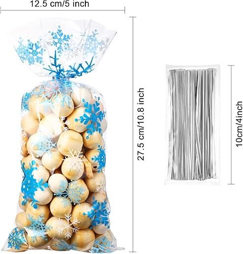 Miniatura 2 de Bolsas de celofán de Navidad, copos de nieve de invierno, bolsas de plástico azul con lazos giratorios para invierno, Navidad, País de las