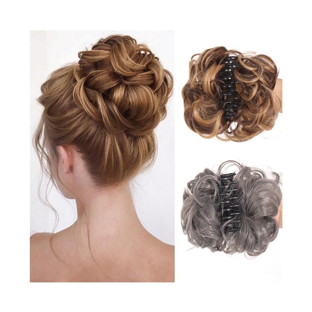 Chignon à griffes postiche en désordre bandes cheveux bouclés blancs pour femme
