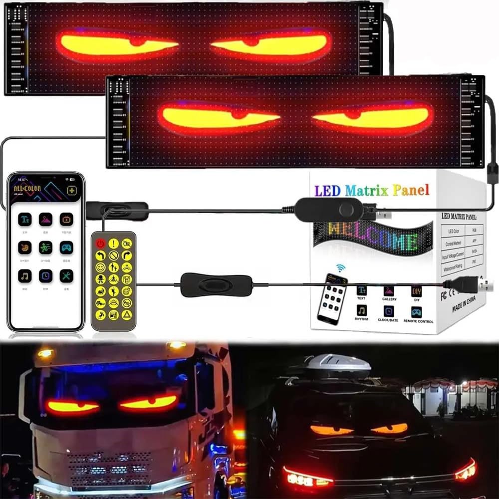NEWFUN Occhi led per camion, insegna luminosa programmabile, Display LED Programmabile auto con controllo APP e telecomando