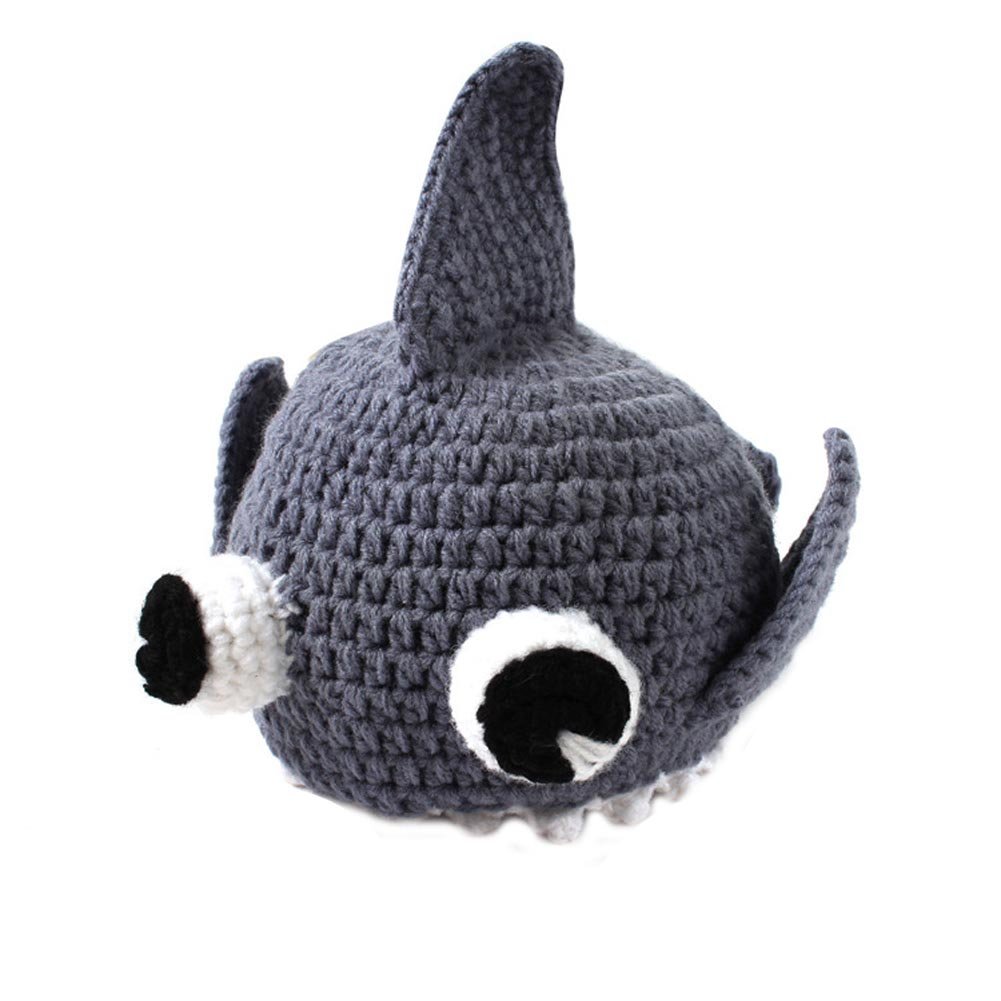 BIBITIME Handmade Crochet Big Eyes Shark Knit Skull Cap Fish Beanie Hat Halloween,X-Small