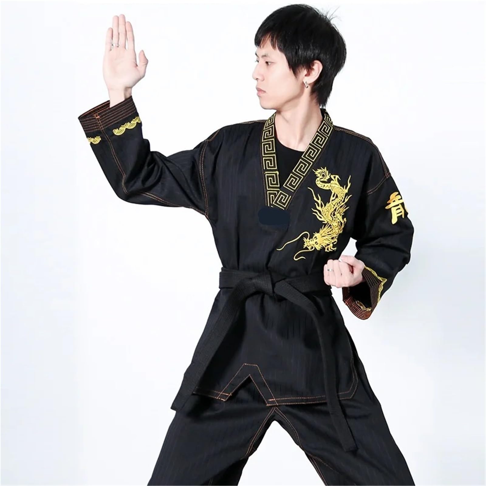 Conjunto de Uniforme de Taekwondo Negro, Traje Ligero de Taekwondo con cinturón for niños y Adultos, Unisex, con Bordado de dragón.