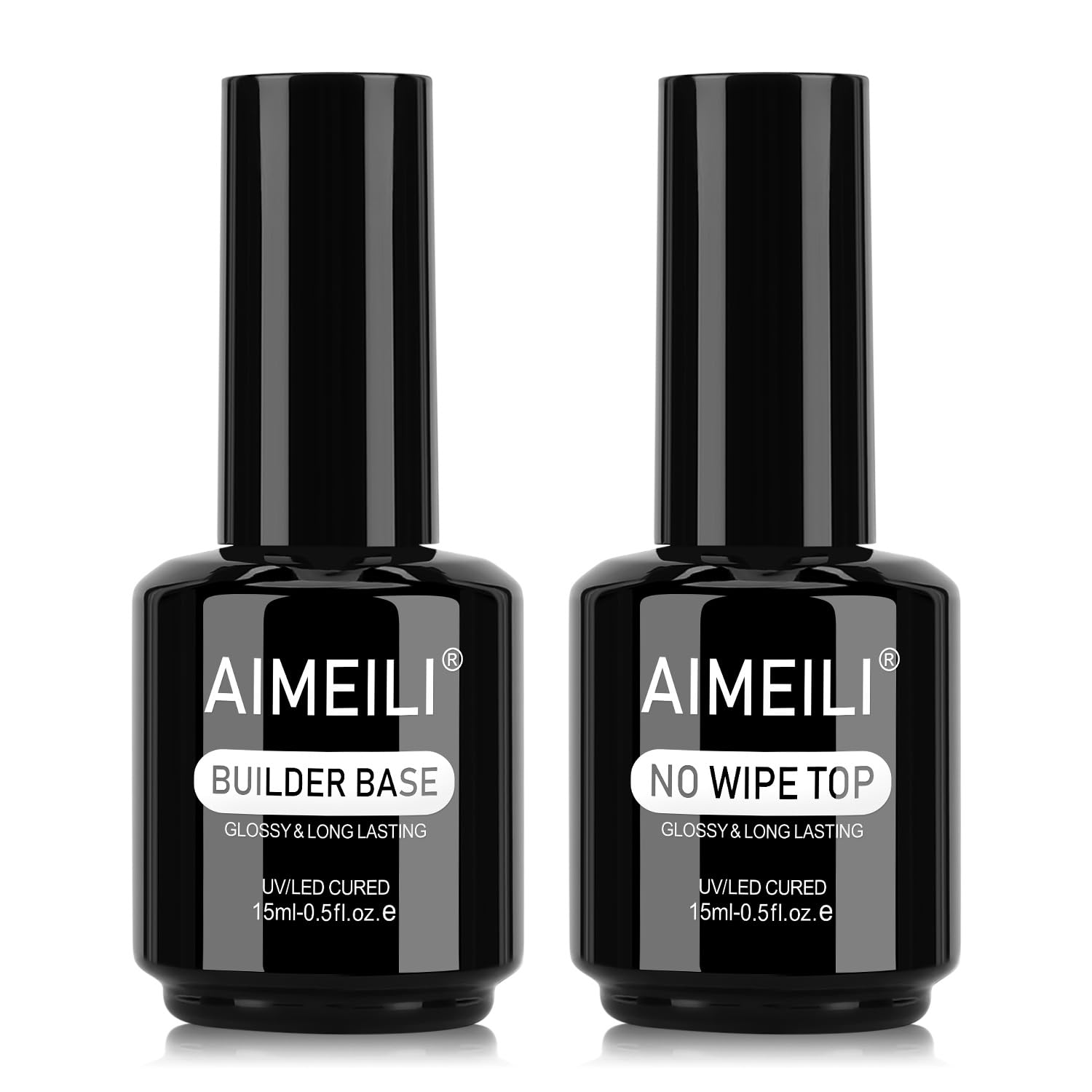 AIMEILI Soak Off Hema-Free Gel Nail Polish Cruelty Free Vegan Builder Base and No Wipe Top Set - 2 x 15ml