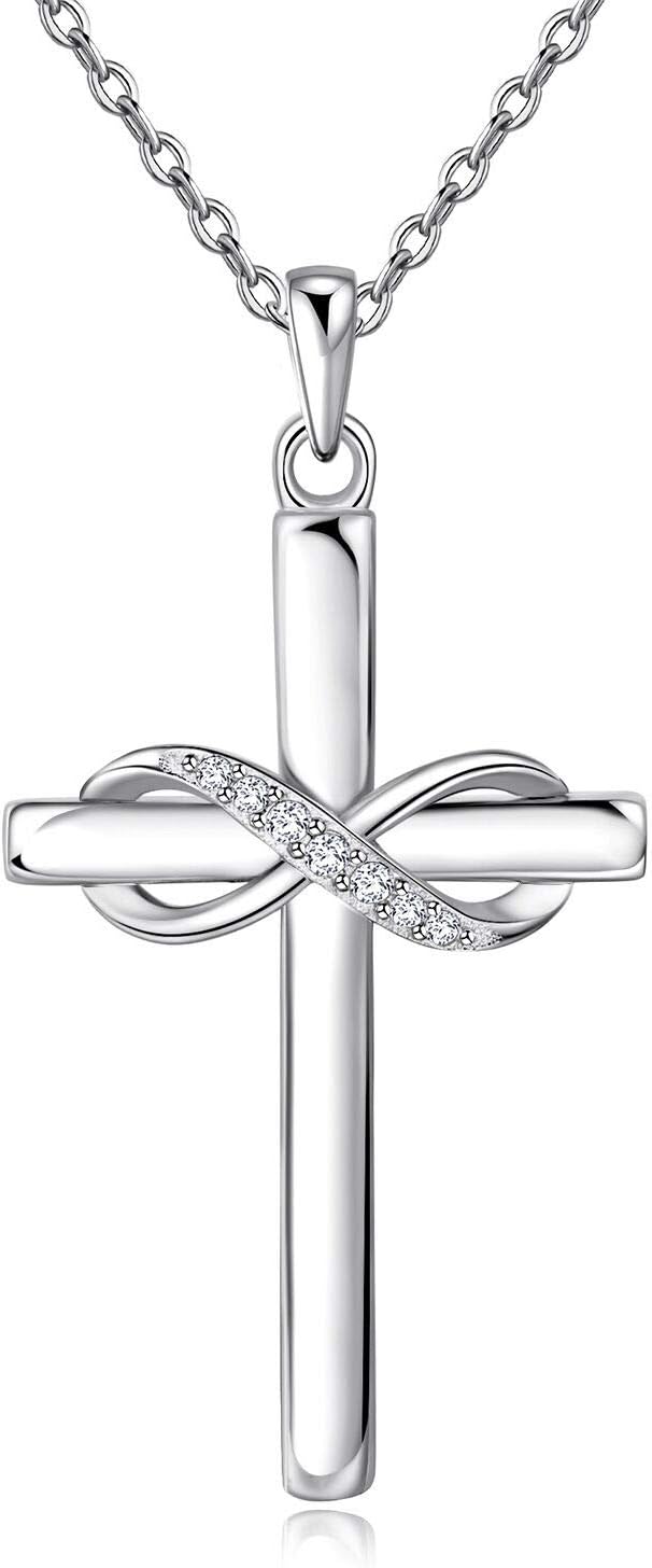 AmorAime 925 Sterling Silver Cross Necklace for Women Infinity Necklace 14K Rose Gold Plated Necklaces
