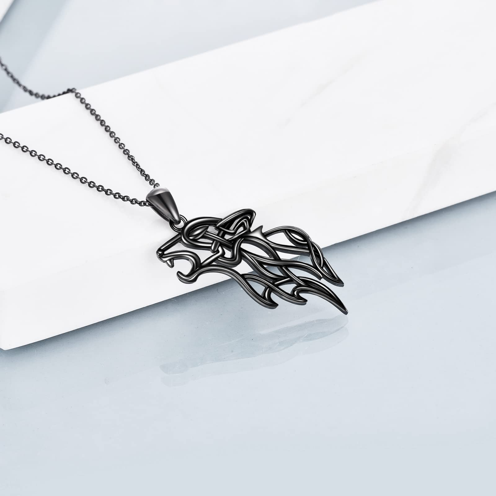 ONEFINITY Wikinger keltischer Wolf Anhänger Halskette für Damen Herren Sterling Silber nordischen heidnischen Schmuck Geschenk