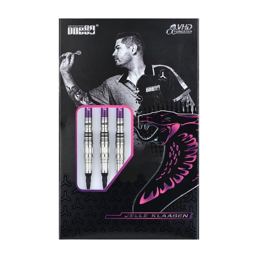 ONE80 Soft Dart Jelle Klaasen The Cobra V2 VHD 90% wolframu – idealna równowaga i przyczepność dla graczy miękkich rzutek, zestaw rzutek z trzonkami i lotkami, wysokiej jakości rzutki z wolframu