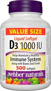 Webber Naturals Vitamin D3 1000 IU, 500 Softgels, For Healthy Bones, Teeth, and the Maintenance of Good Health