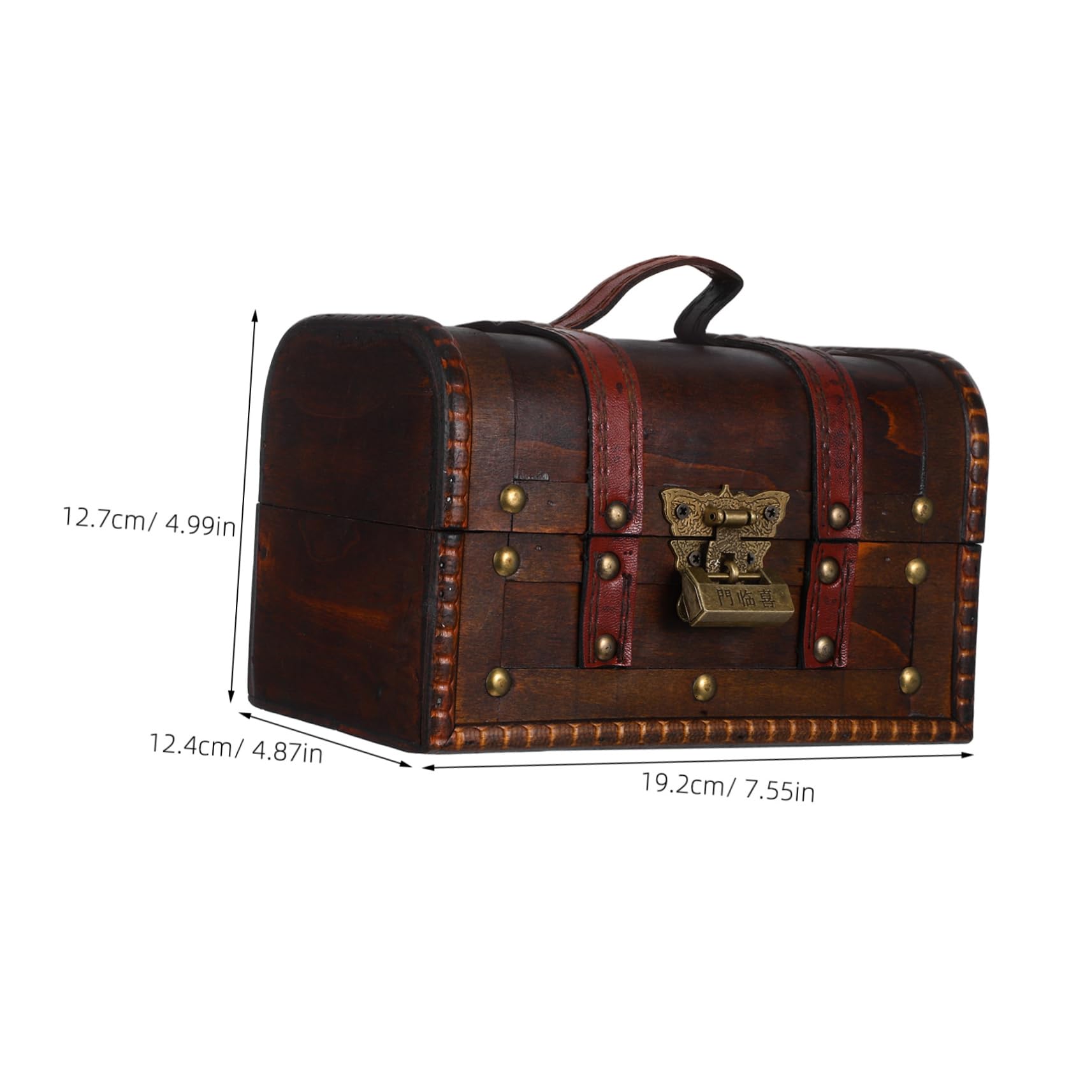 INOOMP Small Antique Wood Jewelry Storage Organizer with Lock Decorative Pirate Themed Keepsake Case for Trinkets and Small Items Dark Brown