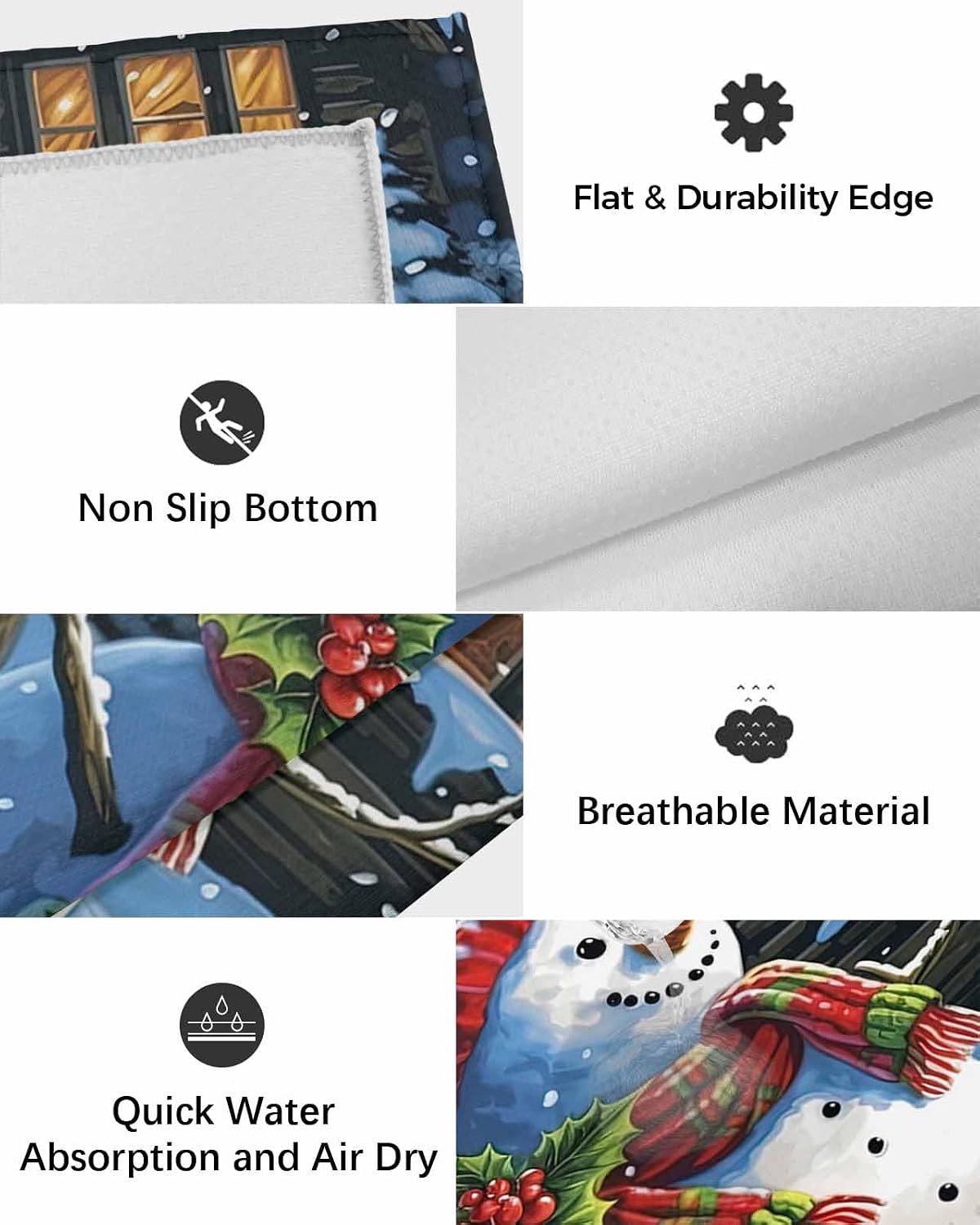 Outdoor Rug, Christmas Snowman Holly Robin Homes Tree Winter Scarf Absorbant Non-Slip Area Rugs Mat Carpet for Patio Balcony Porch Backyard Deck Rv Camping 5x8 ft