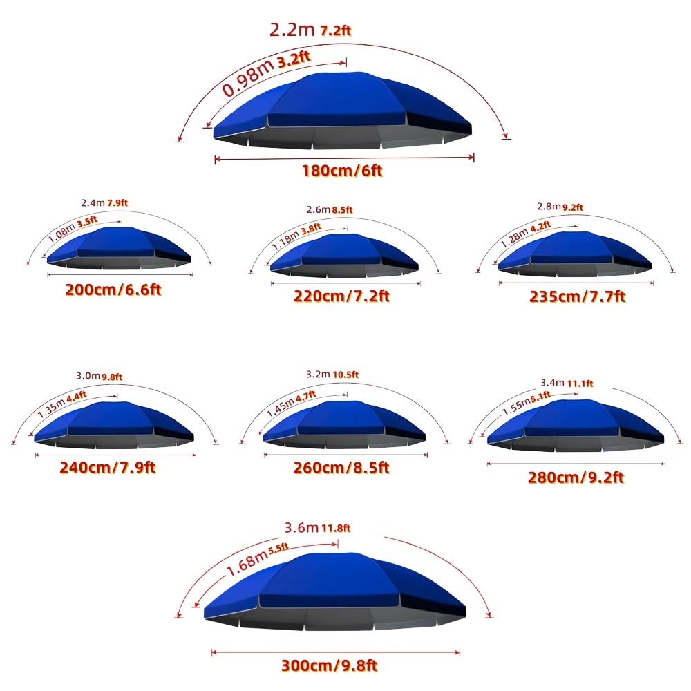 Funda de repuesto para sombrilla de jardín de 200 cm-260 cm, impermeable, tela para sombrilla de patio de 8/10 varillas, color azul, funda de repuesto para sombrilla de exterior