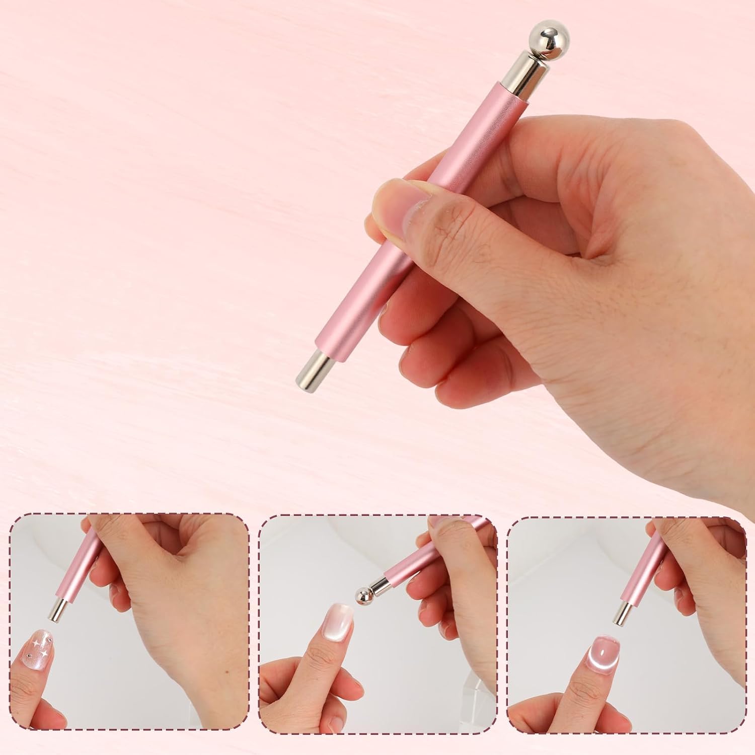 4pcs Cat Eye Nail Magnet Set, Multifunctional Nail Art Magnet Pen with Magnetic Guide Tool for DIY Cateye Gel Nails Polish Design Accessories at Home and Salon Use, Beginner-Friendly