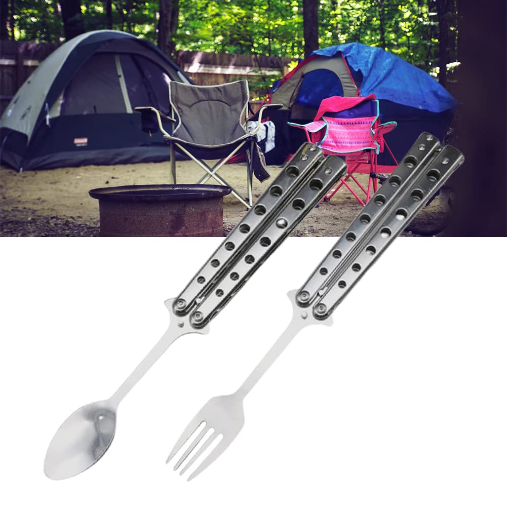 Forchetta Farfalla Cucchiaio Pettine Campeggio Posate Set Pieghevole in Acciaio per Campeggio Caccia Viaggi Outdoor BBQ Posate Utensile