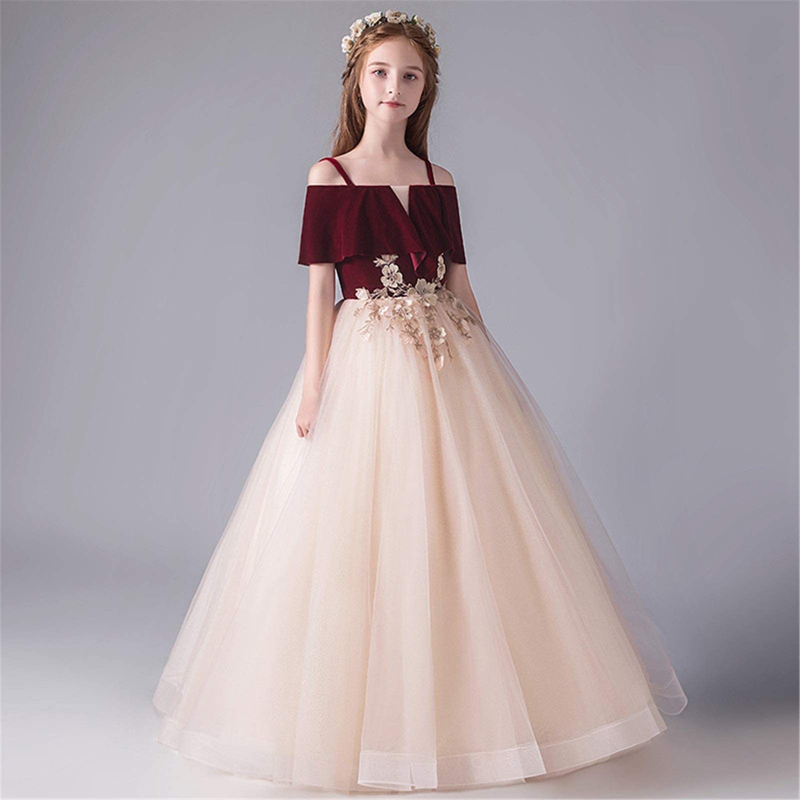 Vestidos para niñas Disfraces Vestido de princesa Vestido de novia de cumpleaños Pettiskirt Disfraz de piano Vino rojo Vestido de noche para niños Fiesta de noche para niños (Color: Rojo Tamaño: 150