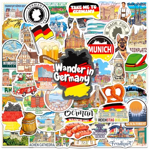CKXTYNG 200PCS Germany Stickers, Waterproof German Travel Stickers for Luggage Water Bottles...