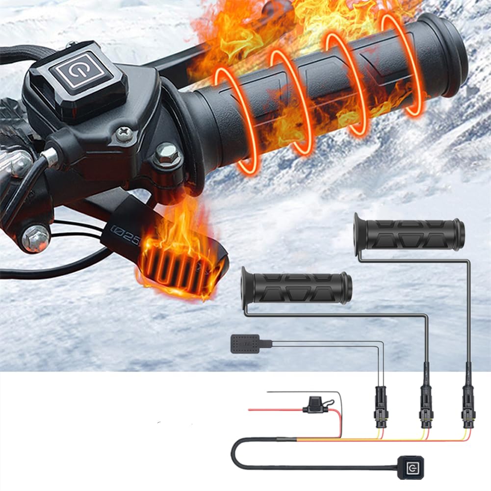 Heizgriffe Motorrad, 12V Fahrradgriffheizung Smart 3 Gang Temperaturregelung ATV Scooter Heizgriffe Universal für 22mm Lenker