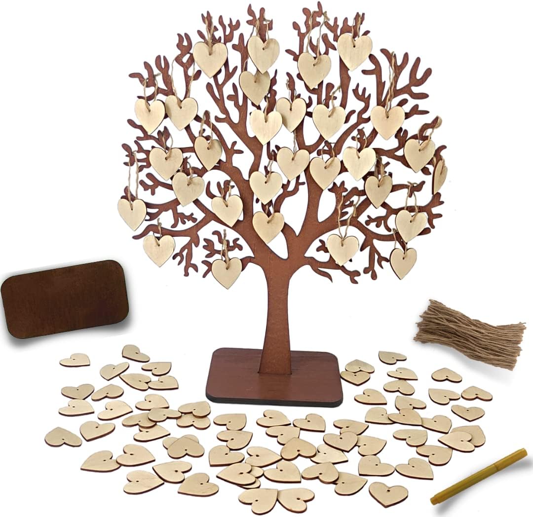 Franior Wedding Alternative Guest Book Tree, Reception Decor, Wishing Wooden Tree, Rustic Wedding Reception, Wooden Hearts Signature Message, Guest Book Alternative