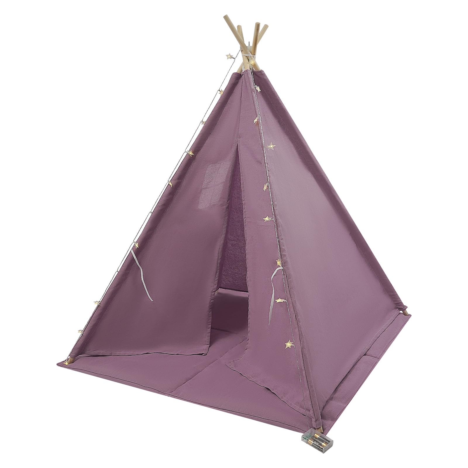 Tenda per Bambini 120x120x140cm con Luce, Tipi per Ragazza 1,6m in Cotone Lino per Camera, Giardino, Spiaggia, Casetta da Gioco per Interno ed Esterno con Tappeto, Ghirlanda 3m
