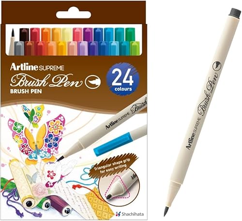 artline SUPREME - Bolígrafo de pincel para colorear, notas de diario, letras a mano, estilo pincel de caligrafía (flexible), juego de 24 colores de