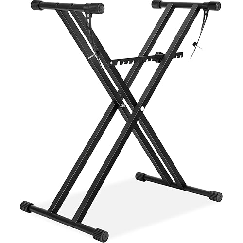 AODSK Double X Keyboard Stand - Adjustable Height 20.47-36.6 Inches, Adjustable Width 15.75-34.5 Inches, with Locking Straps, 132 lbs Load Capacity, Compatible with Keyboards From 61 to 88 Keys