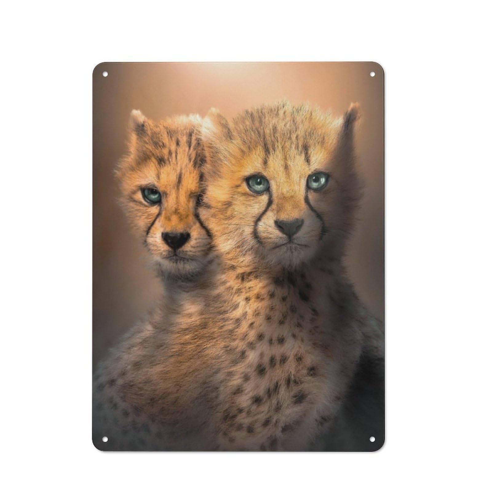 Junmoney Cheetah Cubs Retro Metal Wall Sign 40X30cm With For Living Room Wall, Housewarming Wall Decor For People Furnishing Living Room
