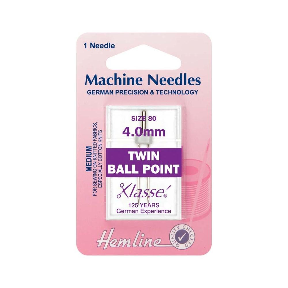 Hemline Twin Ball Point Sewing Machine Needles 80/12 4mm 1 Piece