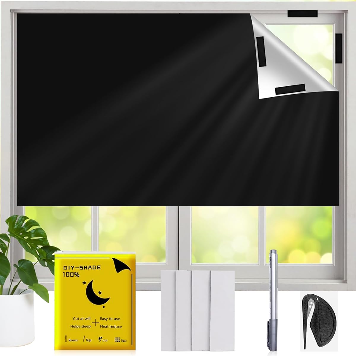 HASTHIP® Blackout Window Shade Privacy Sunshade Removable Blackout Sun Shade Good Sleep UV Blocking Curtain 420D Oxford Cloth Blackout Curtain Cuttable Travel Privacy Window Shade, 1.45mx4m-image-36