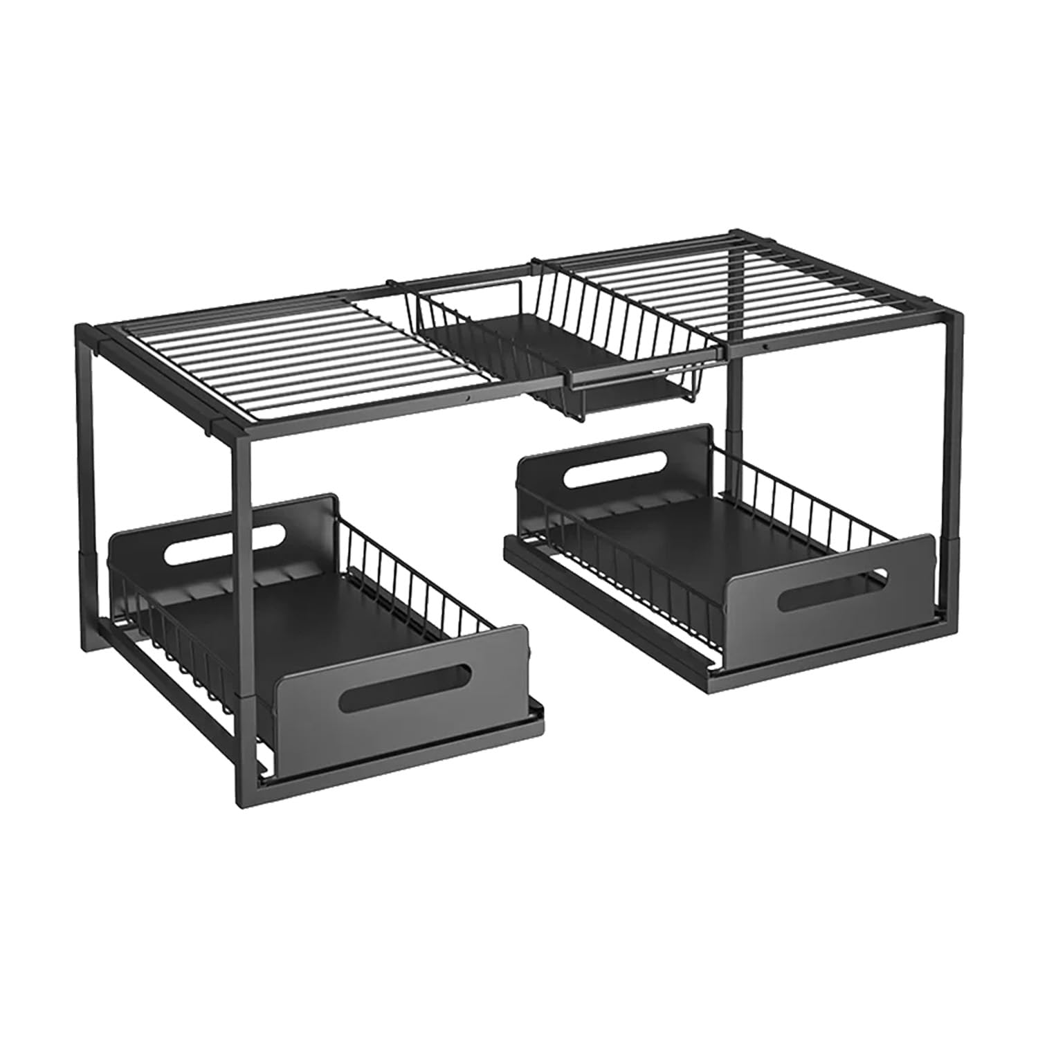 Wintem - Organizer Sottolavello Cucina Espandibile in Acciaio con 2 Cassetti Estraibili, Scaffale Salvaspazio Regolabile per Lavello, Mobile Cucina, Bagno e Lavanderia, Montaggio Facile