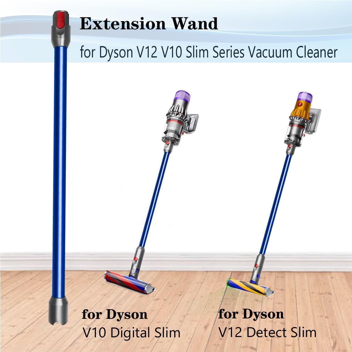 Tube Extension pour Dyson V12 Detect Slim / V10 Digital Slim, Tube Rallonge 74cm avec Connexion Rapide, Tige Rigide Aspirateur Accessoire Compatible Dyson Slim Série-Bleu