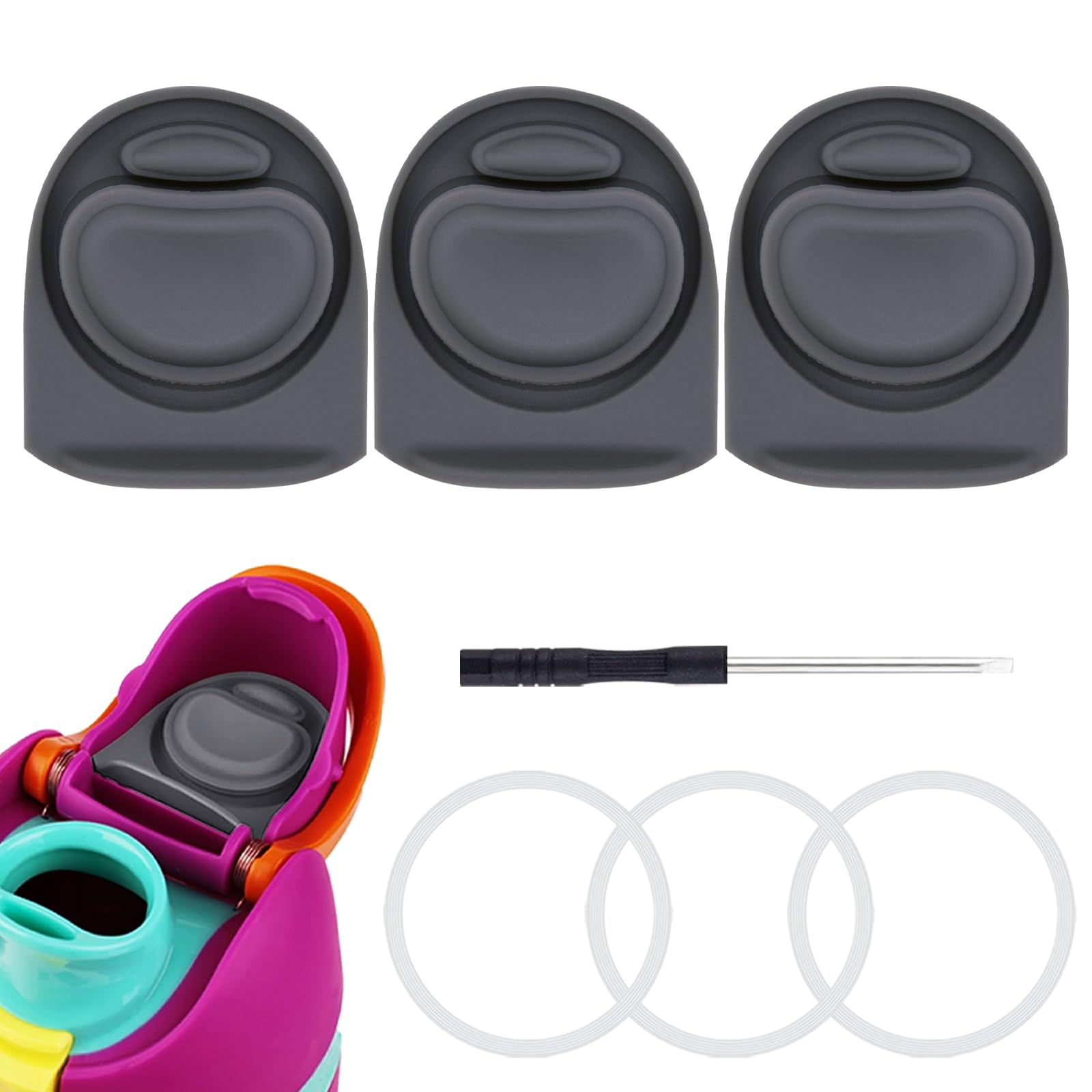 Frokolla 3 Sets Replacement Stopper and O Ring Gasket Compatible with Owala FreeSip 24oz 32oz,Water Bottle Lid Insert Cap Silicone Seal Parts for Owala 16/19/24/32/40oz Mouthpiece Accessories(Gray) โ image 1