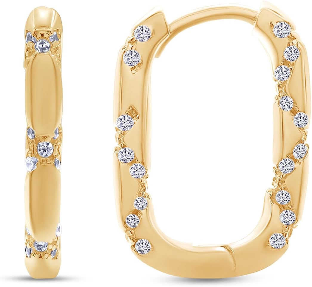 AFFY Round White Cubic Zirconia Oval Huggie Hoop Earrings For Women In 14K Gold Over Sterling Silver Jewelry Gift for Her
