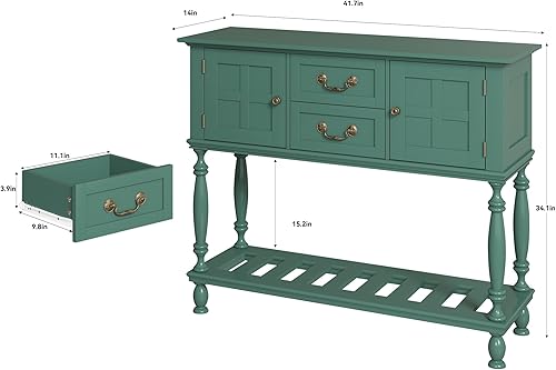 Miniatura 2 de Mesa consola con cajones, mesas de entrada vintage con almacenamiento y estante, mesa de pasillo con patas torneadas, mesa de sofá estrecha detrás