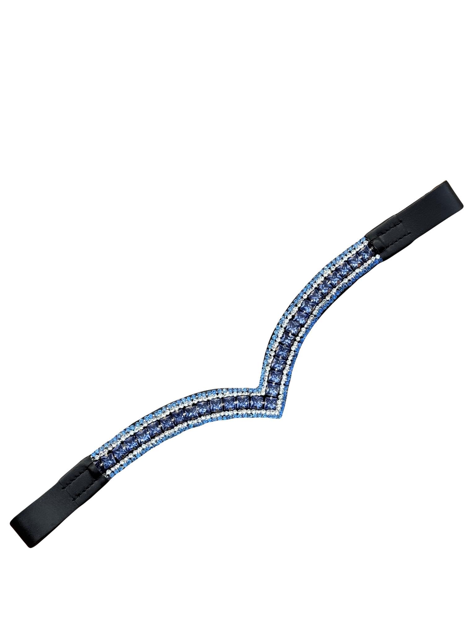 Sparkly V-Shaped Almas Browband for Dressage Showing Bridle Ice Blue (Brown Leather, Cob)