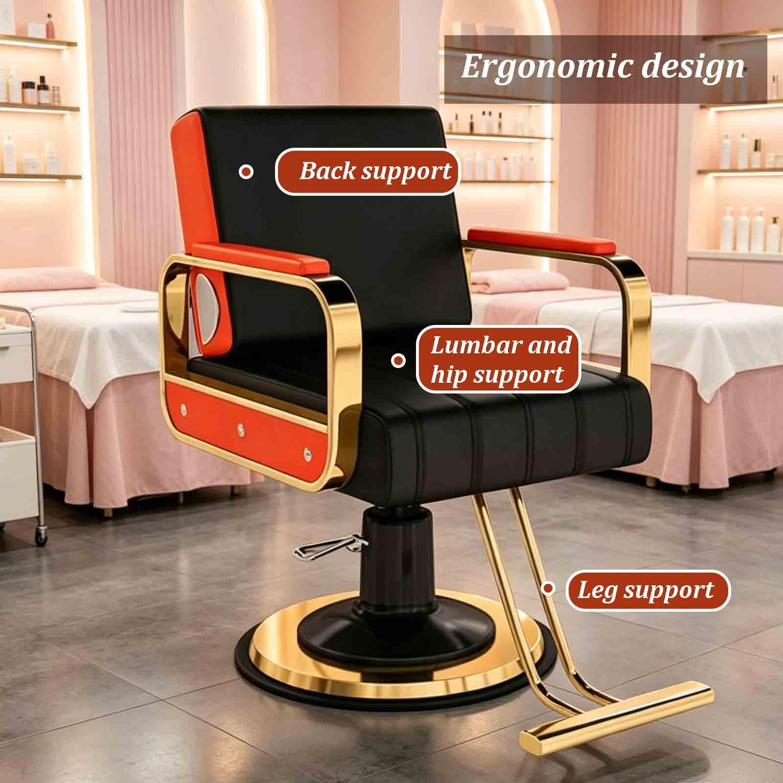 Sillón De Peluquería Y Barbería, Silla Hidráulica con Giro De 360° Y Pedal, Tapicería De Cuero PU Impermeable, para Peluquerías, Spas, Uso Doméstico Y Centros De Belleza(A)