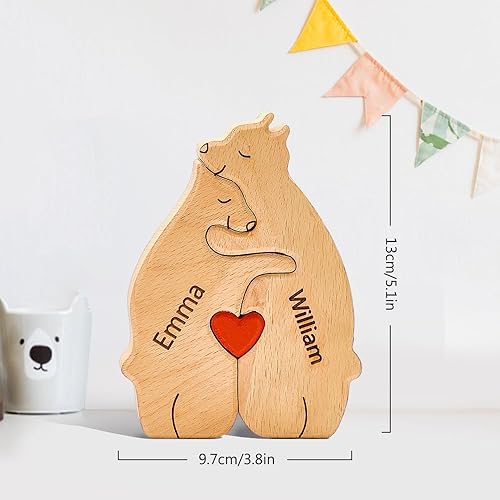 Miniatura 2 de Rompecabezas de oso de madera personalizado con apellidos de 1 a 8, escultura de nombre de familia personalizada, oso familiar, adorno de