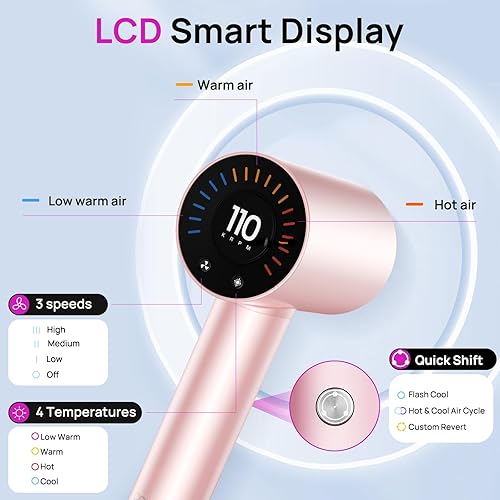 Miniatura 5 de CONFU Secador de pelo, 110000 RPM de secado rápido con difusor magnético y concentrador, secador de pelo iónico ligero profesional para mujeres y