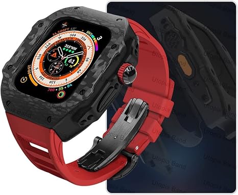 ffhao luxury modification kit for apple watch ultra 49mm carbon fiber case for iwatch 8 7 6 5 4 se 45mm 44mm fluorine rubber band