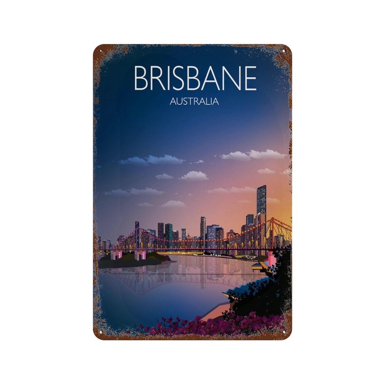 xiaoxiaoshen Travel of Brisbane City Queensland Australia Cityscape Wall Decor Art Metal Tin Poster Modern Home Decor Art Home Bar Shop Decorations Vintage Sign 30x20cm