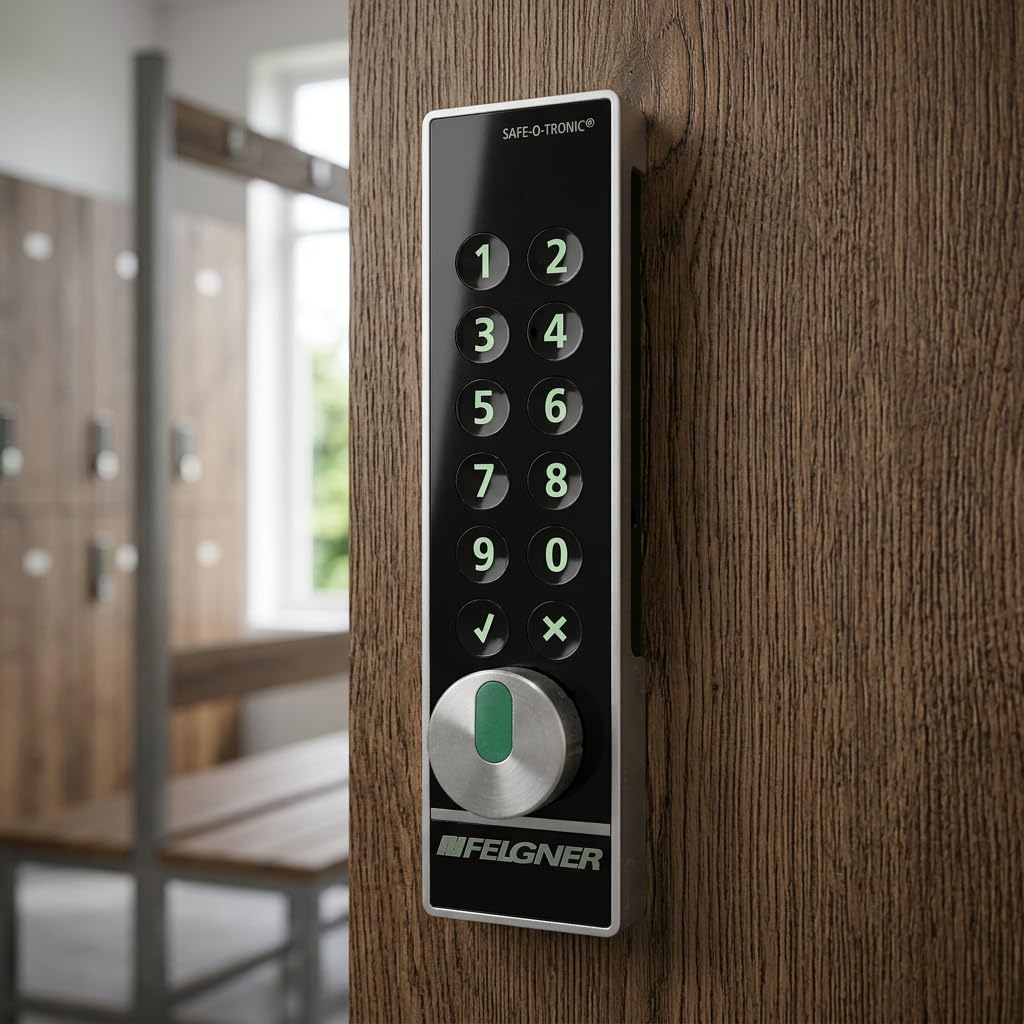SAG Safe-O-Tronic LS 101 Möbelschließsystem für Schrank-Türen Spinde Schließfächer | schlüssellos PIN-Code Tastatur | digitales Möbel-Schloss | Schulte Schlagbaum | Einbau senkrecht Drehknopf unten