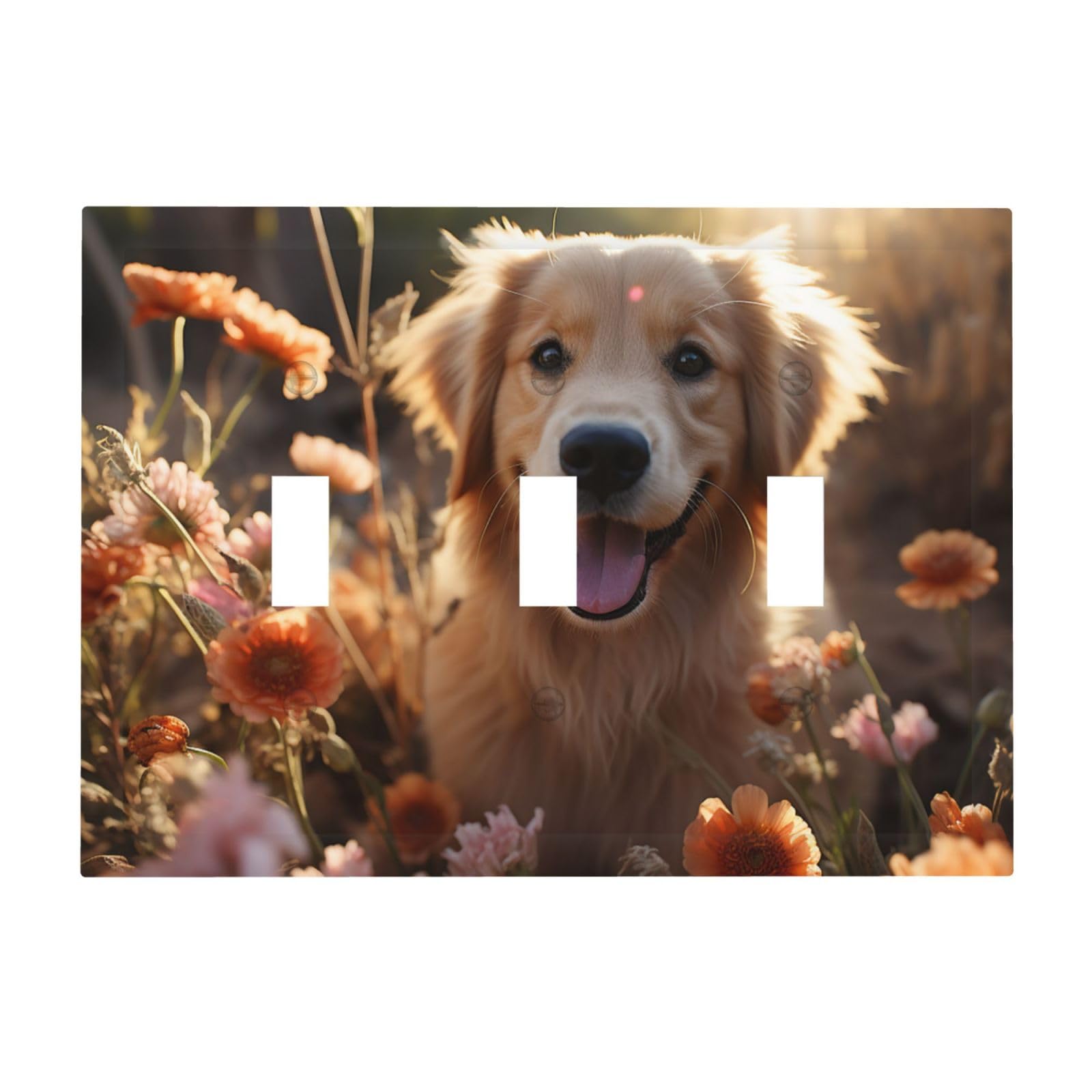 Kloph Golden Retriever And Flowers Decorator Light Switch Covers Wall Plate 3-Gang Mid Size 6.7" X 4.8" Triple Toggle Switch Wallplate Decorative 3 Gang Wall Switch Plate Covers Polycarbonate Thermoplastic
