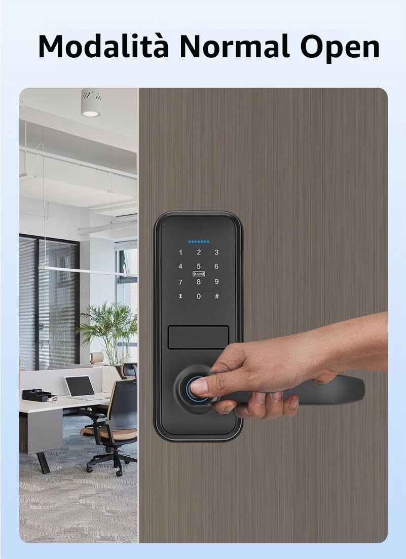 Smart Lock, Keyless Entry with Sleek Matte Black Handle, Electronic Keypad Deadbolt,Fingerprint & Touchscreen Keypad, Biometric Bluetooth Smart Lock for Front Door