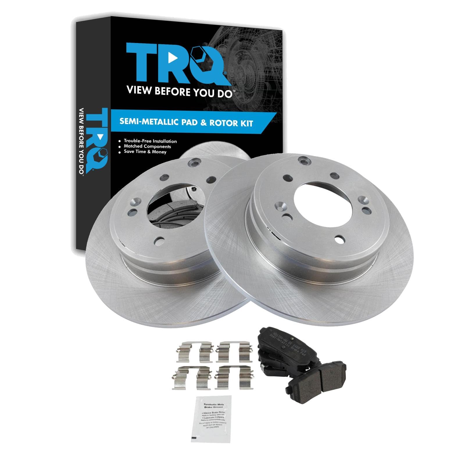 TRQ Rear Brake Pad and Rotor Set Semi Metallic Rotors Compatible with 2015 Hyundai Sonata 2014-2016 Kia Cadenza
