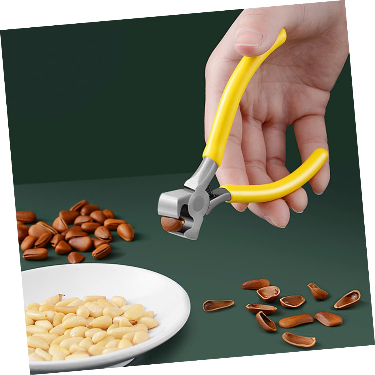 Cabilock 1Pc Stainless Steel Nut Sheller for Pine Nuts and Sunflower Nut Opener with for Shelling Portable Kitchen Tool Yellow