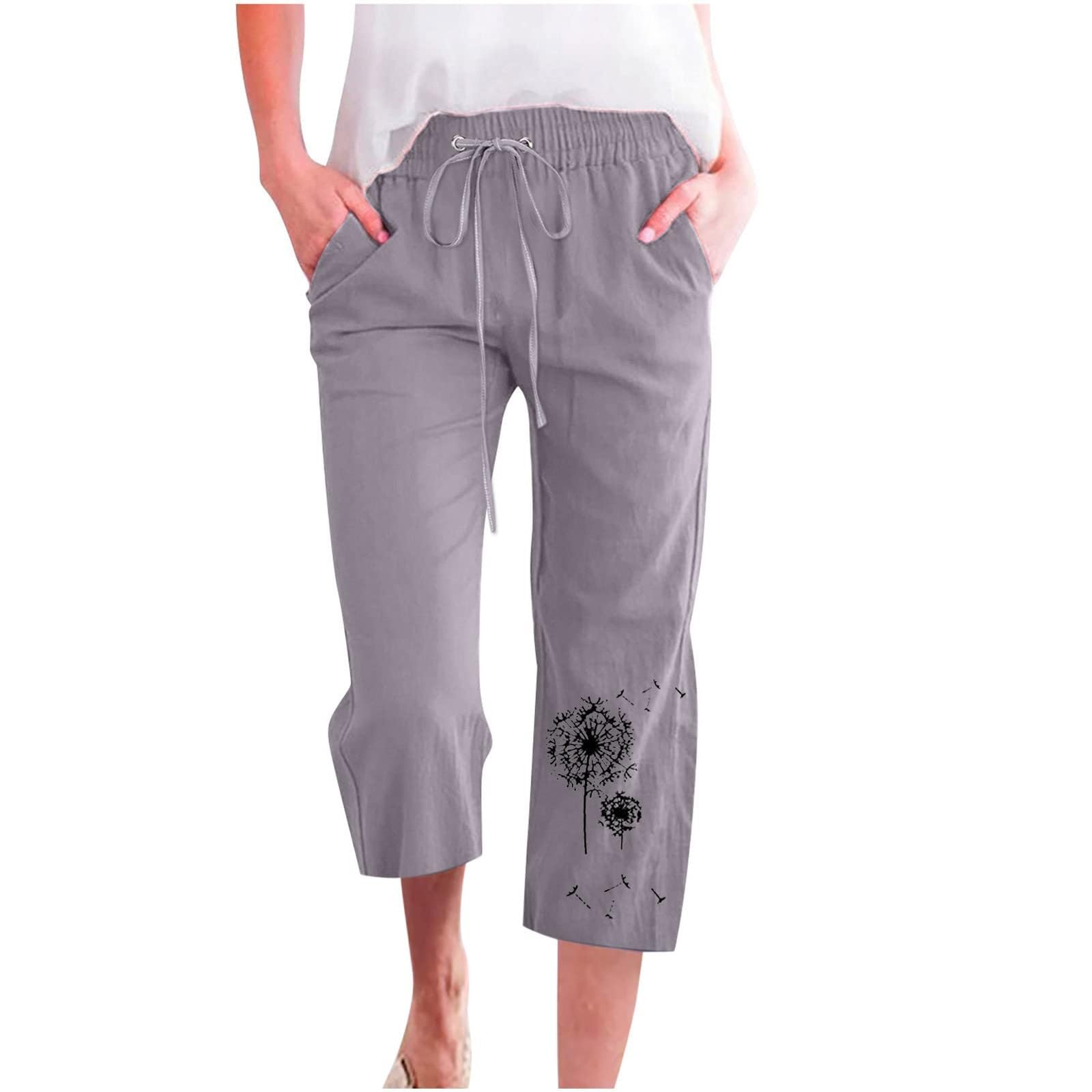 WDCHAOYUE Pantalones de lino para mujer, pantalones ligeros de verano, elegantes pantalones de verano de tela, pantalones palazzo de cintura alta, pantalones casuales de lino con cordón y bolsillos