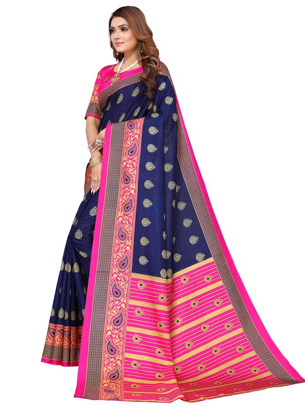 Image of SIRIL Women's Poly Silk Printed Saree With Blouse
