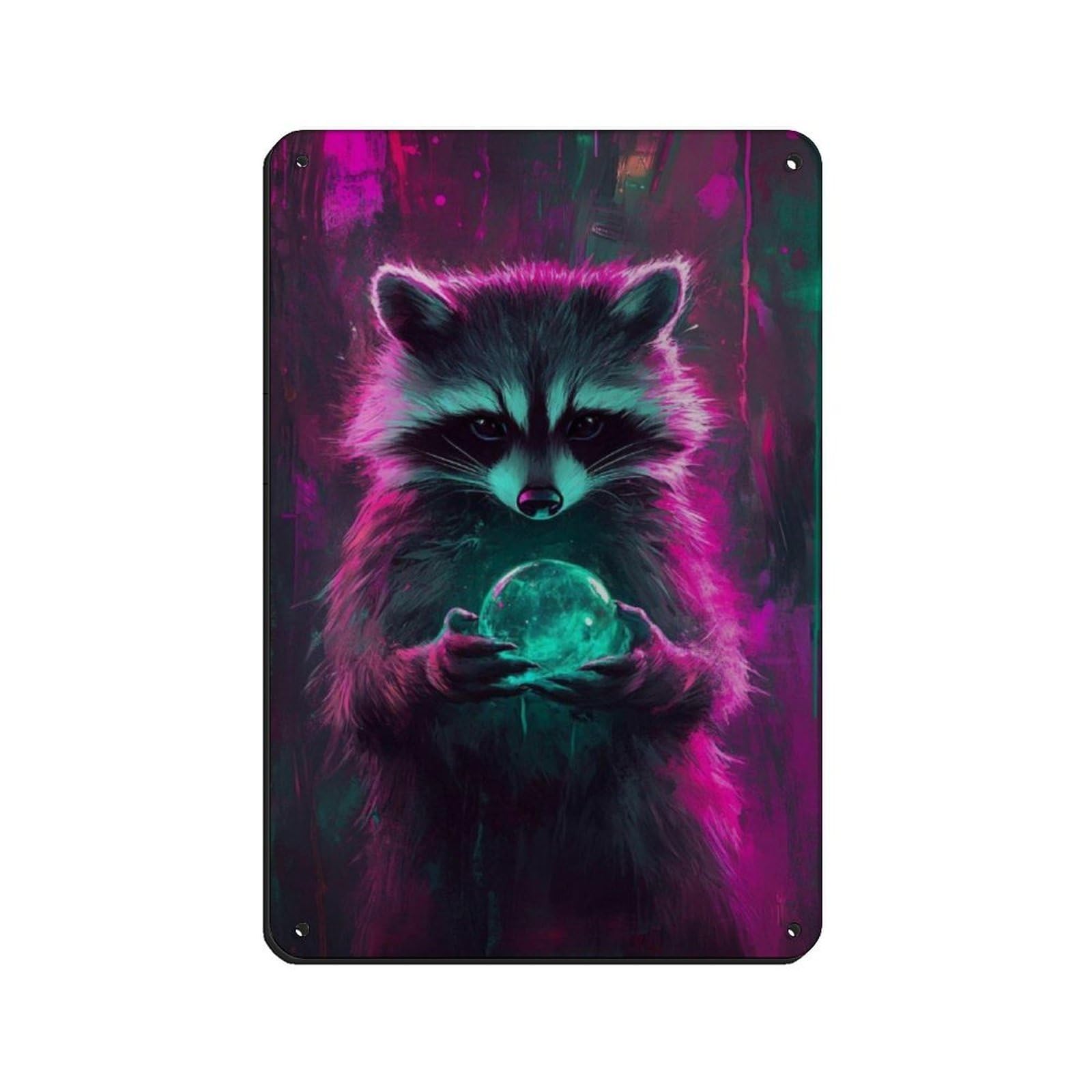 Vivid Raccoon, Vibrant Neon Animal Artwork Tin Sign Vintage Metal Pub Club Cafe Bar Home Wall Art Decoration Poster Retro 8x12inch(20x30cm)