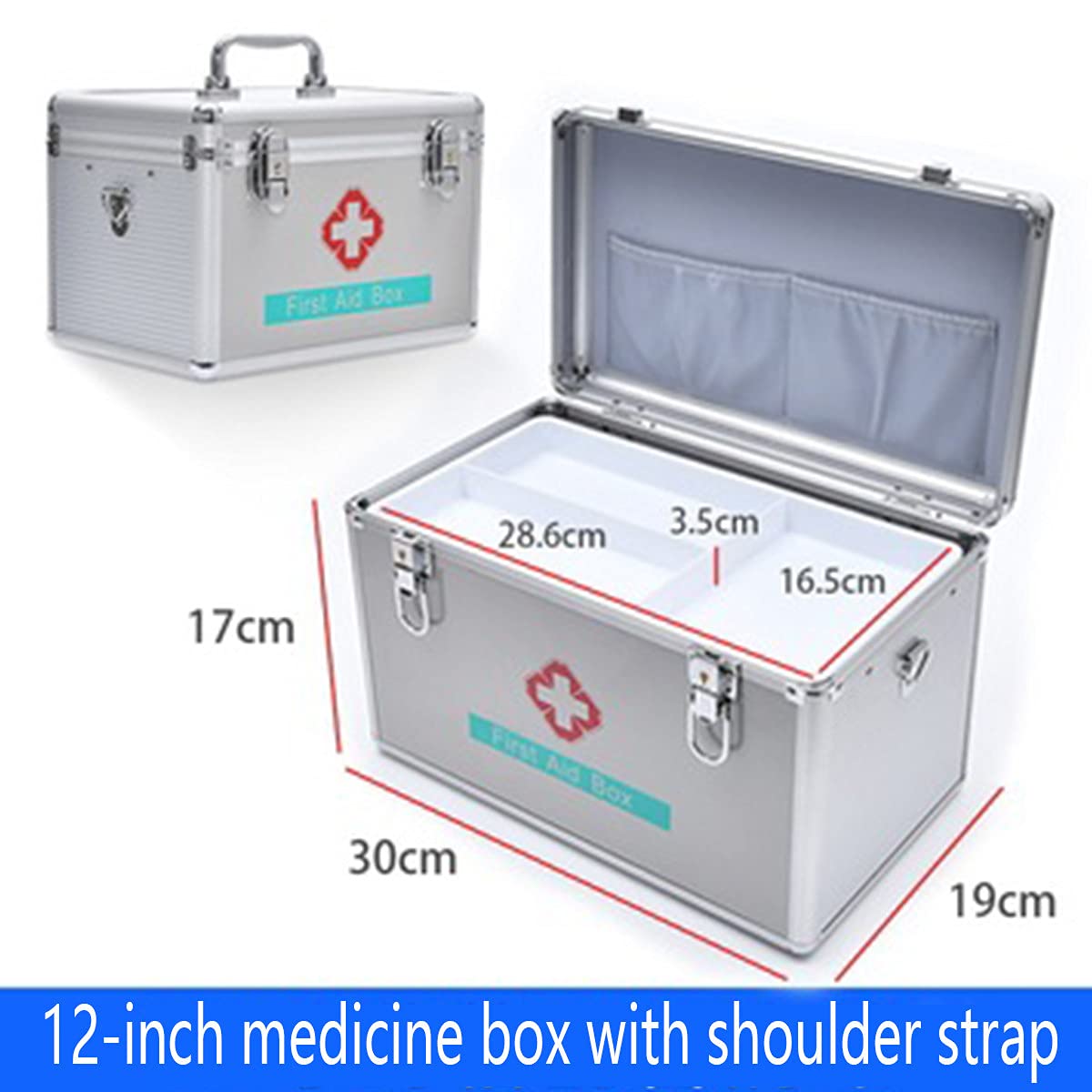 Kit de primeros auxilios portátil, caja de almacenamiento de emergencia con cerradura con asa para el hogar, viajes, lugar de trabajo y oficinas, suministros esenciales de seguridad