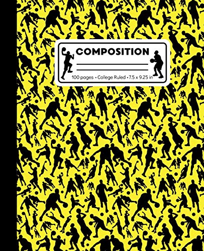 Composition: College Ruled Writing Notebook, Yellow Basketball Player Pattern Marbled Blank Lined Book