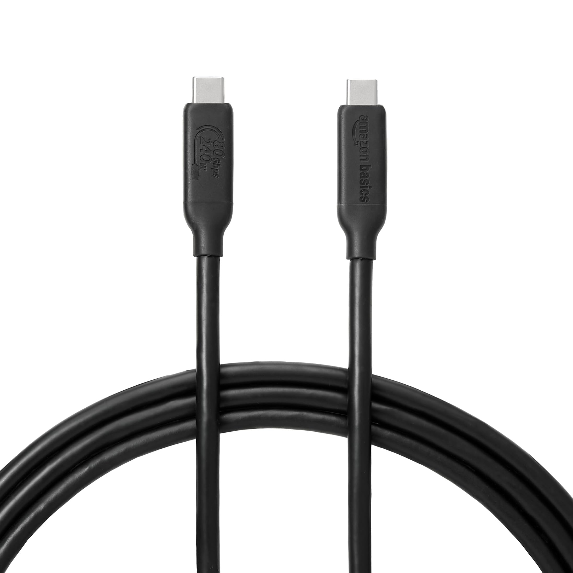Amazon Basics Cavo USB4, 80Gbps, 1,5m, 240W, Compatibile con Thunderbolt 3/4, Nero, Video 8K, da USB-C a USB-C, Cavo di Ricarica Rapida, Certificazione USB-IF