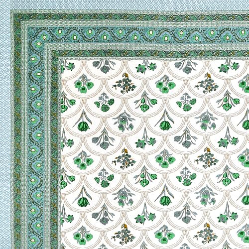 Image of BLOCKS OF INDIA Hand Block Printed 200 TC Cotton King Size Bedsheet (Green Rose)