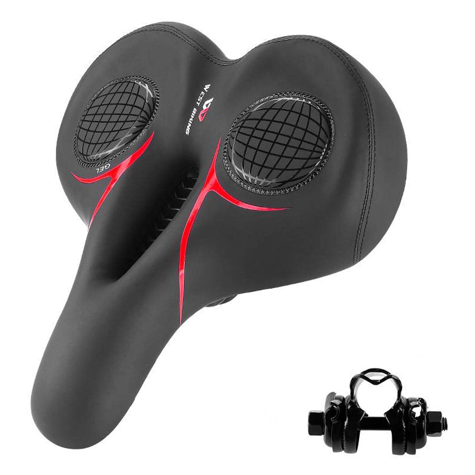 Amagogo Hollow Mountain Bike Seat Long Distance Riding Non Slip Replacement Comfort Shock Absorber Saddle for Road Bikes, Black Red