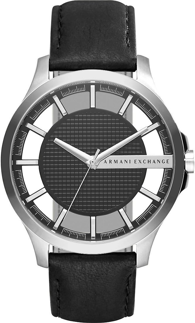 Armani Exchange Hampton Men's Quartz Watch with Black Dial and Black Leather Strap AX2186